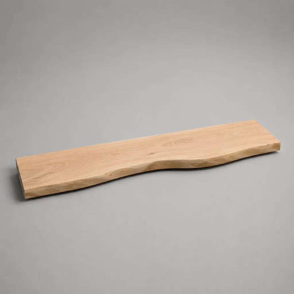 Mensola da parete rettangolare in rovere massello beige naturale con bordo irregolare, 120 × 35 × 4 cm
