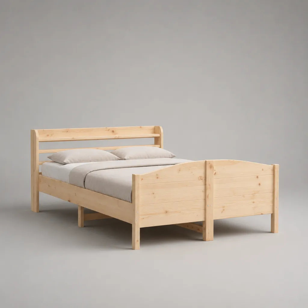 Coppia di letti singoli affiancabili in pino massello naturale per materassi da 90 x 200 cm, dimensioni complessive 212 x 202 x 110 cm