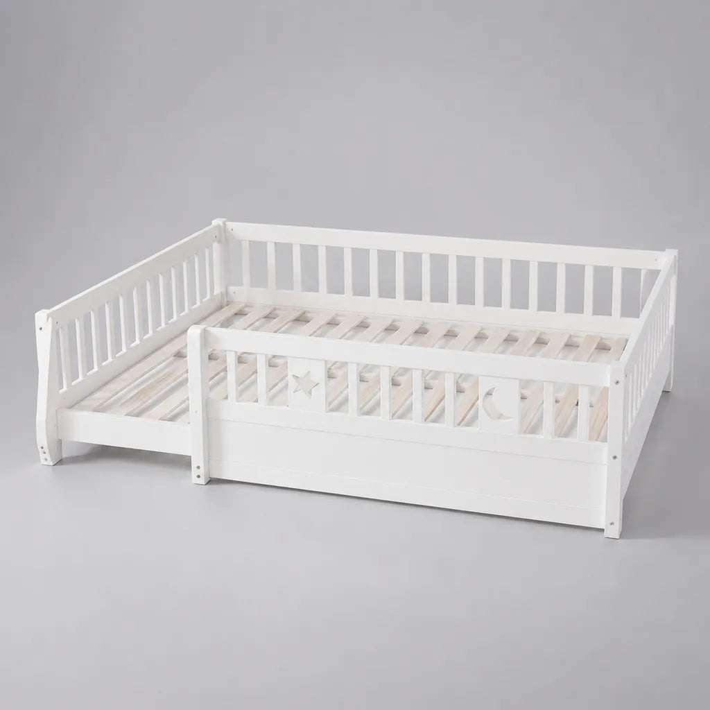 Letto per bambini a 2 posti in pino massello bianco con letto estraibile, 90 x 200 cm per posto, dimensioni aperto 207 x 186 x 76 cm