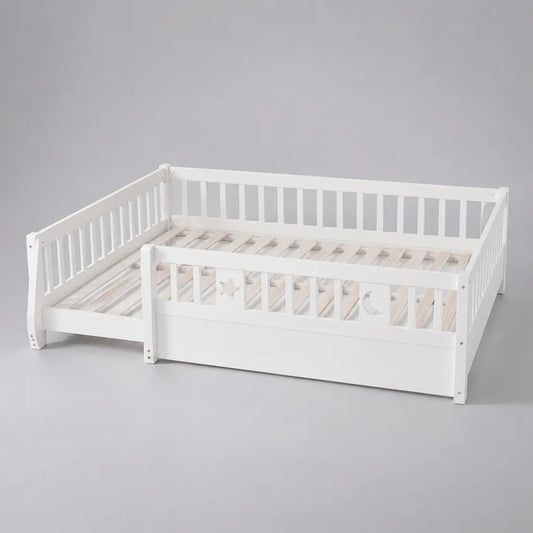 Letto per bambini a 2 posti in pino massello bianco con letto estraibile, 90 x 200 cm per posto, dimensioni aperto 207 x 186 x 76 cm