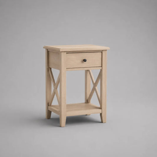Comodino rettangolare in legno rovere chiaro con cassetto e ripiano, 40 x 35 x 60 cm