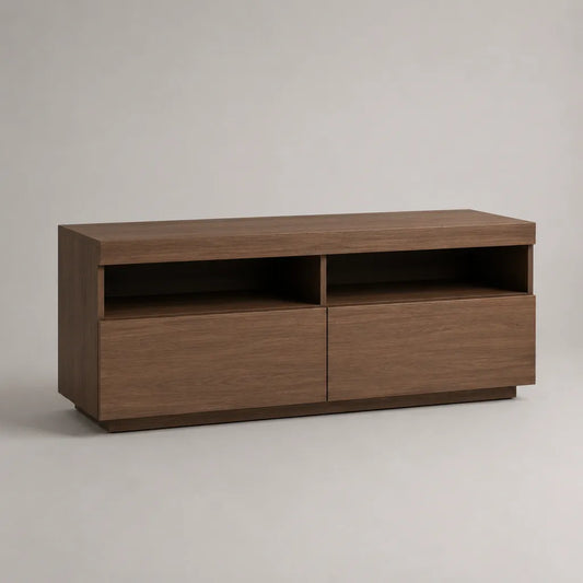 Mobile TV basso rettangolare in pannello truciolare melaminico marrone noce 120 × 40 × 55 cm con 2 vani aperti e 2 ante