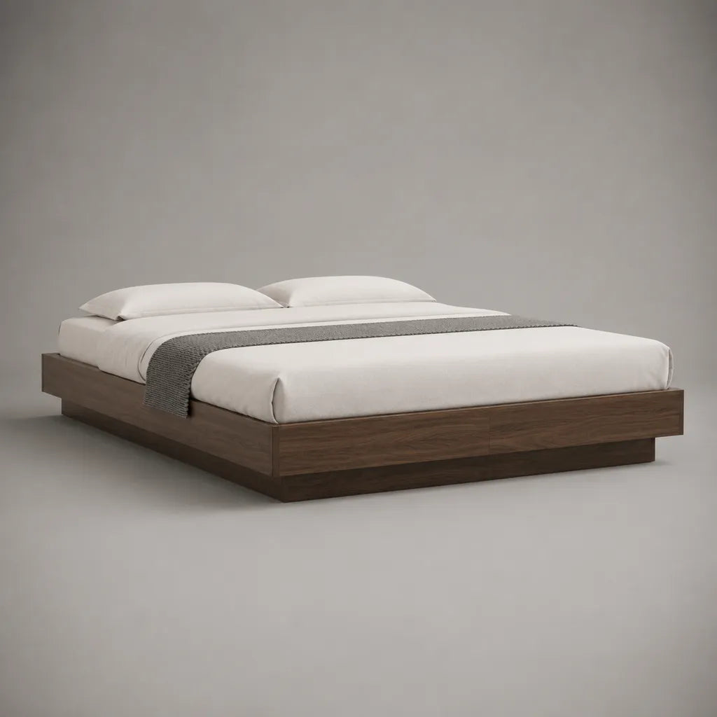 Letto matrimoniale a piattaforma in pannello truciolare effetto noce marrone, senza testiera, 168 x 208 x 35 cm, per materasso 160 x 200 cm