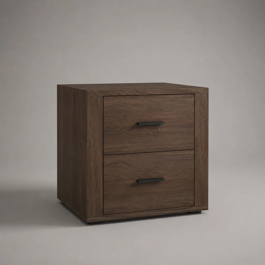Comodino rettangolare in pannello truciolare melaminico effetto noce marrone con 2 cassetti, 45 × 40 × 55 cm