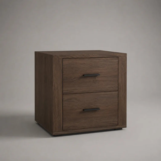 Comodino rettangolare in pannello truciolare melaminico effetto noce marrone con 2 cassetti, 45 × 40 × 55 cm