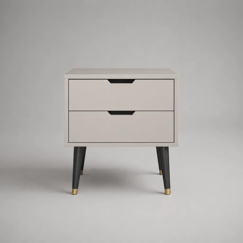 Comodino rettangolare in legno con 2 cassetti, beige, nero e oro, 50 x 40 x 60 cm