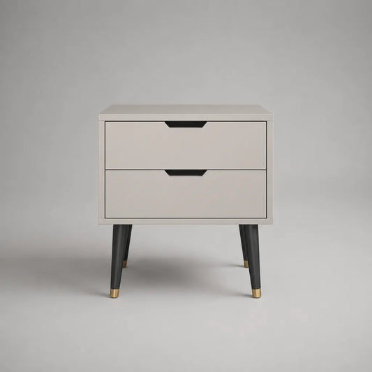 Comodino rettangolare in legno con 2 cassetti, beige, nero e oro, 50 x 40 x 60 cm
